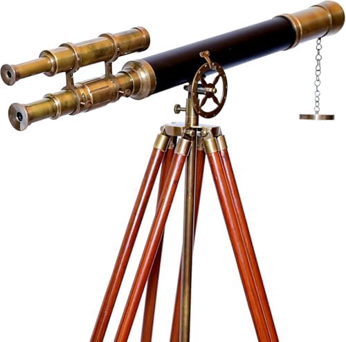 Antiqueex Brass Telescope with Wooden Tripod Stand 1