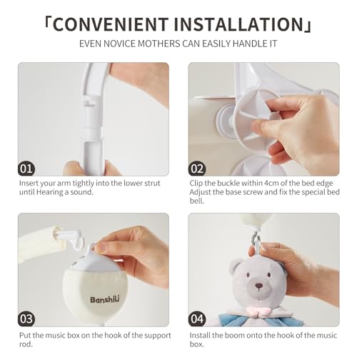 Banshili Baby Crib Mobile with Bluetooth Music and Soft Plush Toys