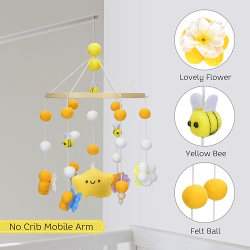 Baby Crib Mobile with Bees Flowers and Leaves Yellow Bee