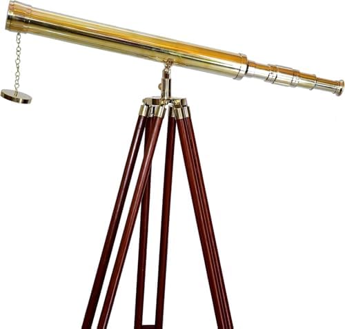 Shiny Brass Nautical Signal Telescope with Wooden Stand
