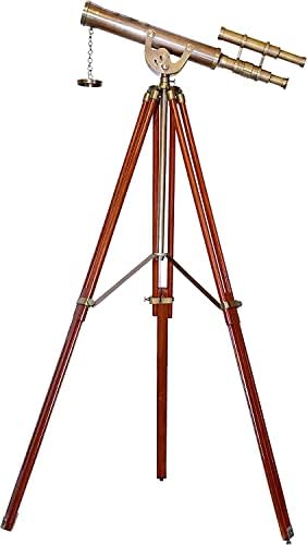 Antique Victorian Brass Telescope with Wooden Tripod