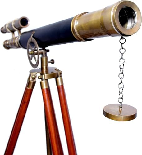 Antiqueex Brass Telescope with Wooden Tripod Stand 1