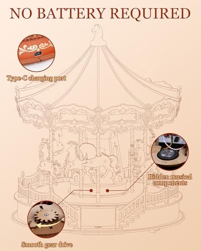 Rolife 3D Wooden Carousel Puzzle with Lights