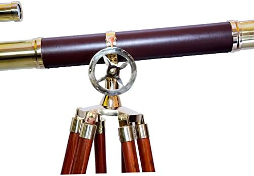 Spyglass Magnification Telescope with Brass and Leather Stand