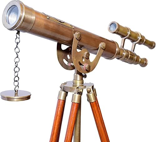 Antique Victorian Brass Telescope with Wooden Tripod