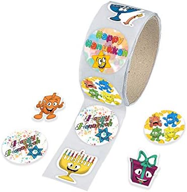 Hanukkah Sticker Roll 150 Count Dreidel Menorah Decor