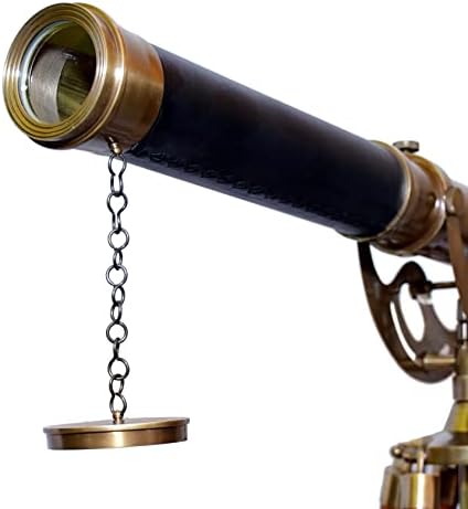 Nautical Brass Telescope with Adjustable Tripod and Black Leather Cover