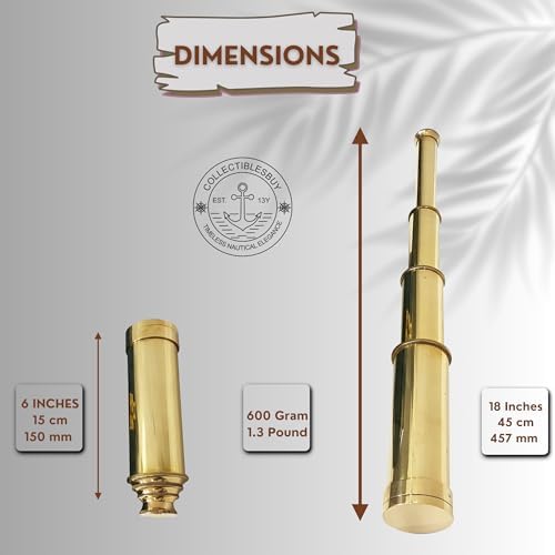 Solid Brass Pirate Spyglass Telescope - 18 Inch Handheld Nautical Decor