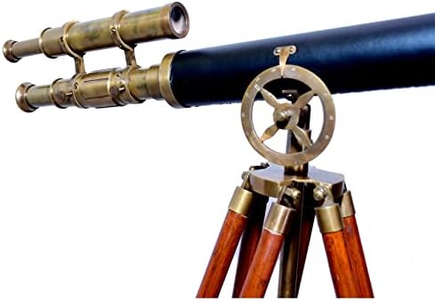 Antiqueex Brass Telescope with Wooden Tripod Stand