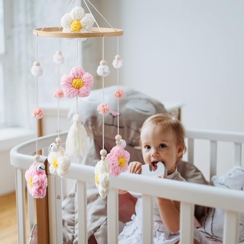Forai Baby Crib Mobile with Pink Flower Design