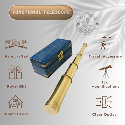 Solid Brass Pirate Spyglass Telescope - 18 Inch Handheld Nautical Decor