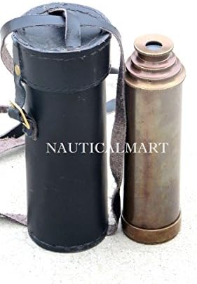 Brass Antique Telescope with Black Leather Case