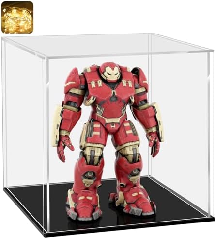 LANSCOERY Acrylic Display Case - 3x3x3 Inch Black Base with Dustproof Seamless Design