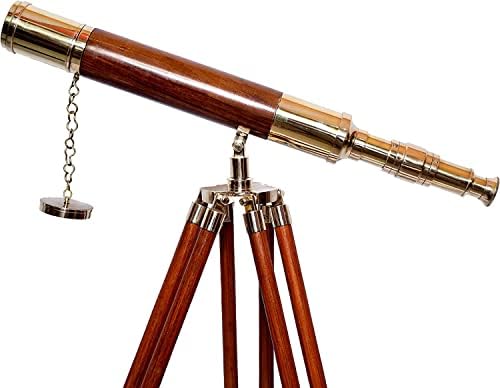 Handmade Brass Telescope with Brown Tripod for Nautical Decor