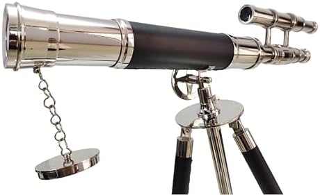Nautical Brass Telescope Double Barrel Spyglass with Brass Tripod and Black Leather