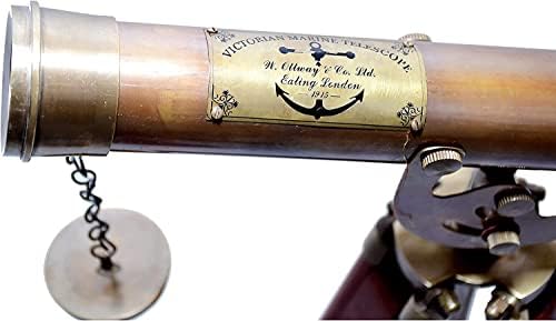 Antique Victorian Brass Telescope with Wooden Tripod