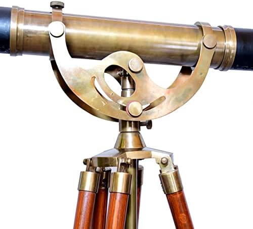 Nautical Brass Telescope with Adjustable Tripod and Black Leather Cover