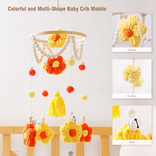 Baby Crib Mobile with Yellow Flowers for Boys and Girls