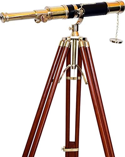 Nautical Navy Brass Telescope with Wooden Tripod