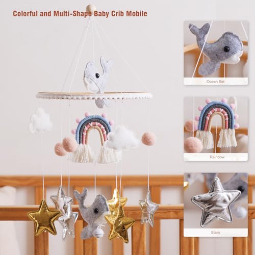Forai Baby Crib Mobile with Sea Animals and Rainbow