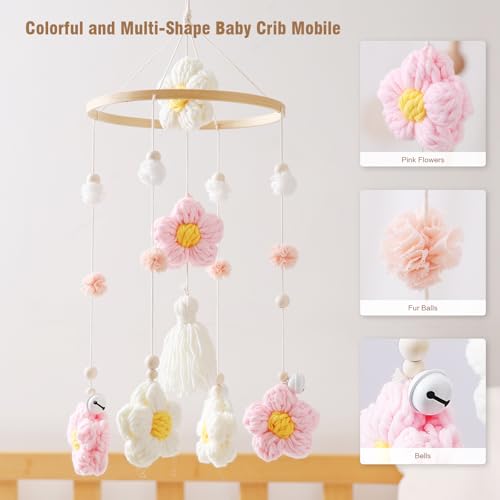Forai Baby Crib Mobile with Pink Flower Design