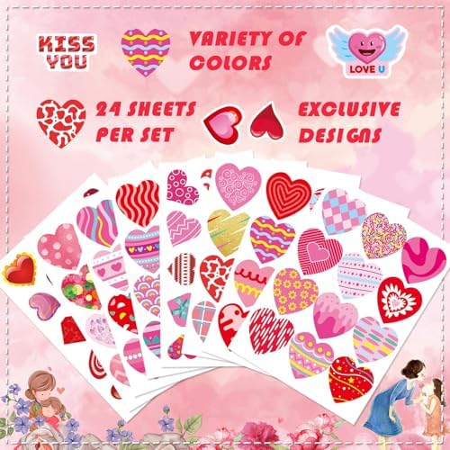 336 PCS Valentine Heart Stickers for Kids and Parties