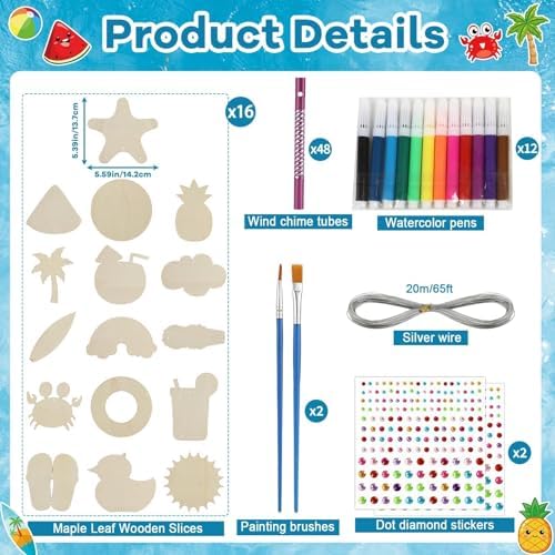 16 Piece Summer Wind Chime Craft Kit for Kids