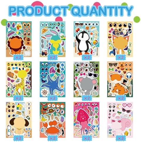 24 Sheets Make A Face Stickers for Kids