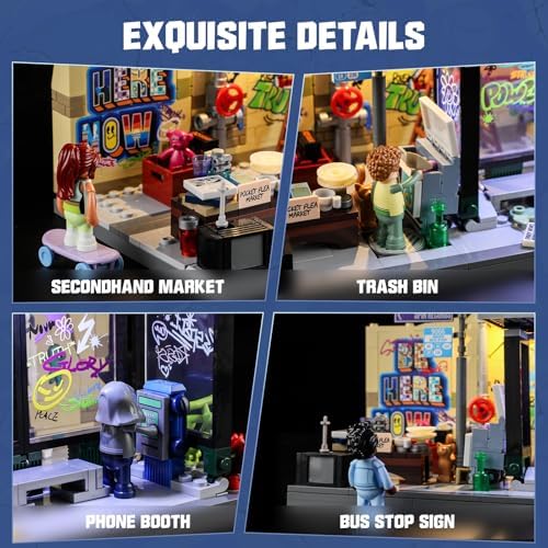 FUNWHOLE Graffiti Bus Stop Building Brick Set 514 Pcs