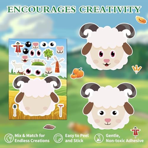 Ozepao 36 Pcs Farm Animals Make-A-Face Sticker Sheets