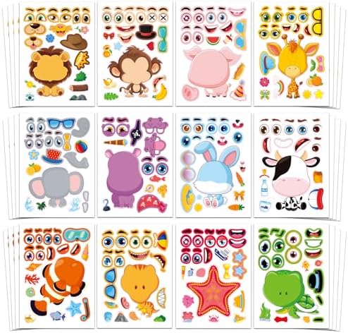 Aowplc 48 Pcs Make-a-Face Sticker Sheets for Kids