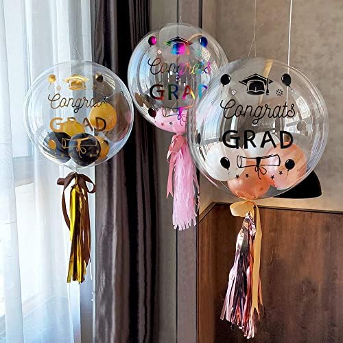 Happy Graduation Balloon Stickers 6 Pcs Clear Transparent Bobo Decals
