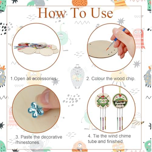 Fennoral 9 Pack Wooden Wind Chime Kit for Kids DIY Craft
