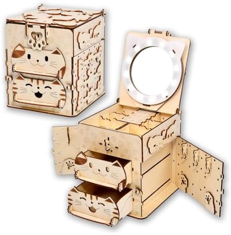 3D Wooden Puzzle Cat Treasure Box for Adults and Teens