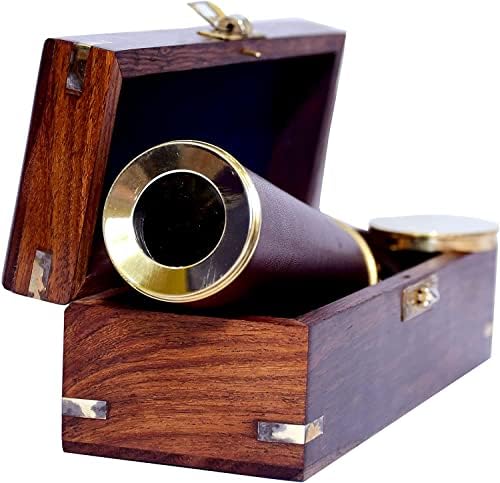 Antiqueex Nautical Pirate Brass Telescope with Wooden Case