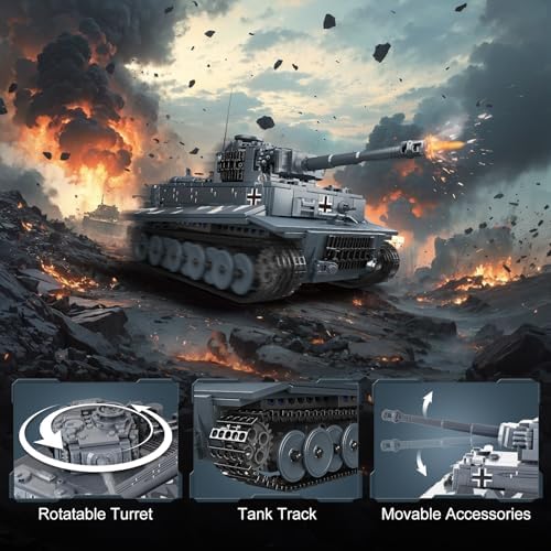 Military Tiger Tank Building Set - 800 Piece Remote Control Toy