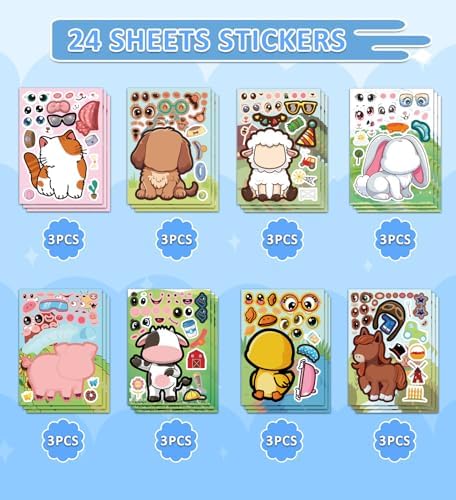 24 Piece Animal Face Stickers for Kids