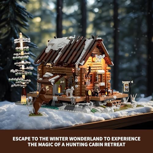 FUNWHOLE Hunting Cabin LED Light Building Set 2036 Pcs for Adults