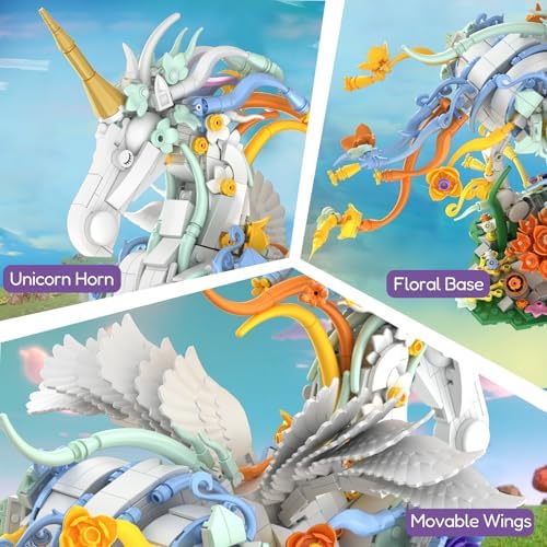 Sillbird Flowers Unicorn Building Toy Set 1472 Pieces