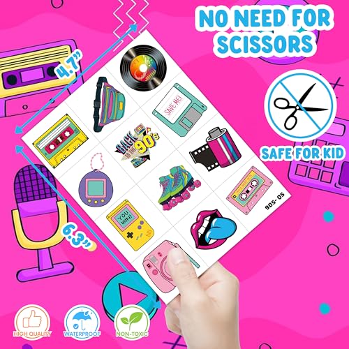 90s 80s Retro Temporary Tattoos for Kids and Adults