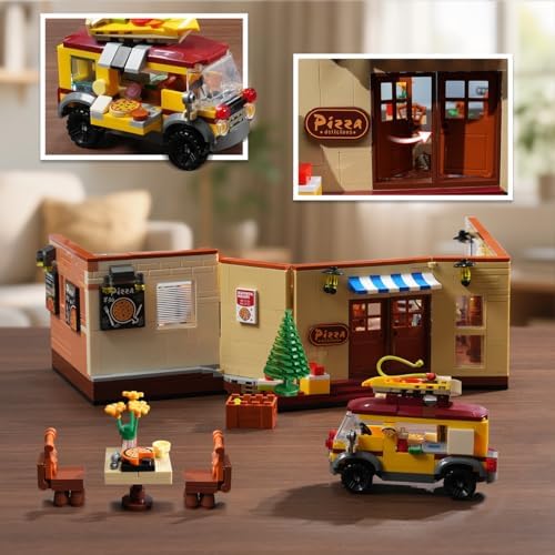 City Street Pizza Restaurant Building Set with Light 1098PCS