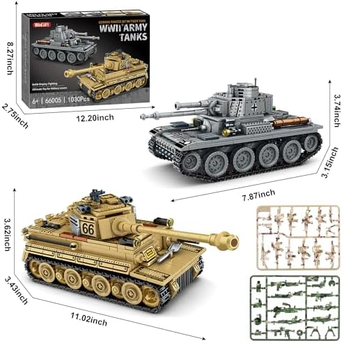 1030 Piece WW2 Army Tank Building Set for Kids and Adults