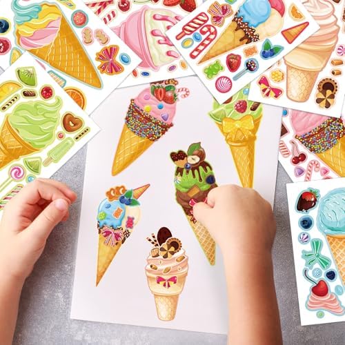 24 Sheets Ice Cream Face Sticker Sheets for Kids