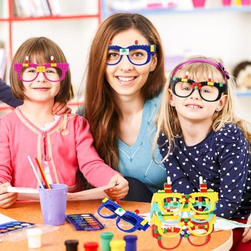 Hxezoc 12 Pcs DIY Building Bricks Glasses Set for Kids
