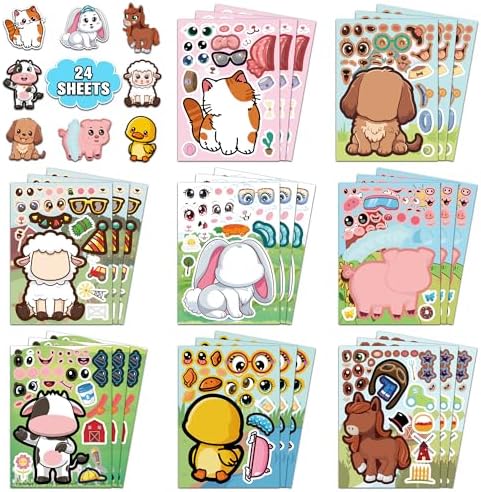 24 Piece Animal Face Stickers for Kids