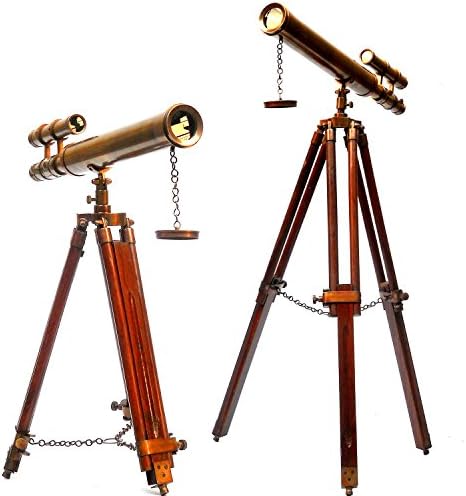 NauticalMart 18 Inch Brown Antique Telescope with Wooden Tripod