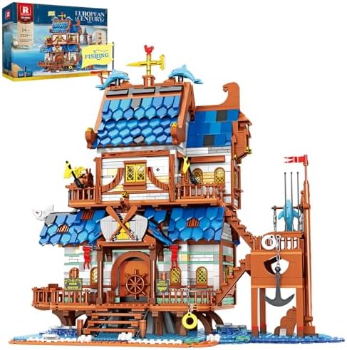 Medieval Fishing Store Lighting Building Block Set for Adults