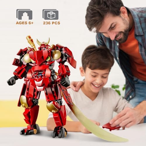 Samurai Mech Warrior Building Set with Long Sword and Openable Cockpit