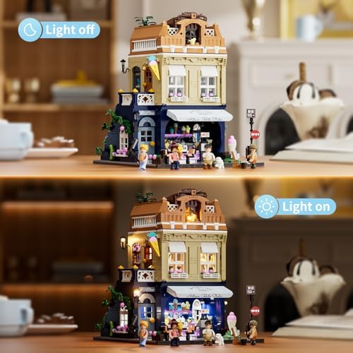 FUNWHOLE Gelato Store Modular Building Set LED Light Display