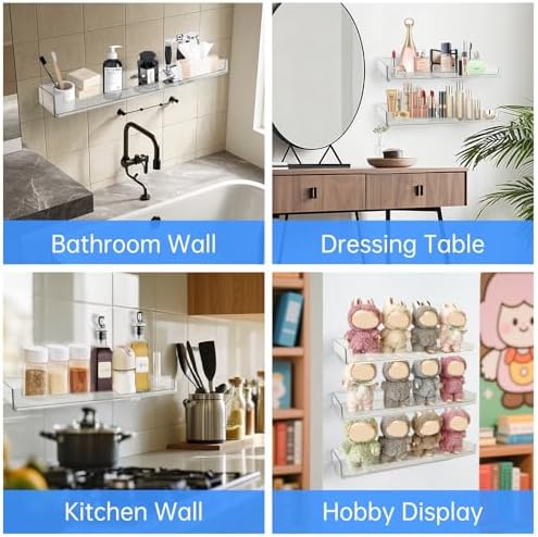 BOHOIDEE Clear Floating Shelves 3 Pack Wall Display Storage